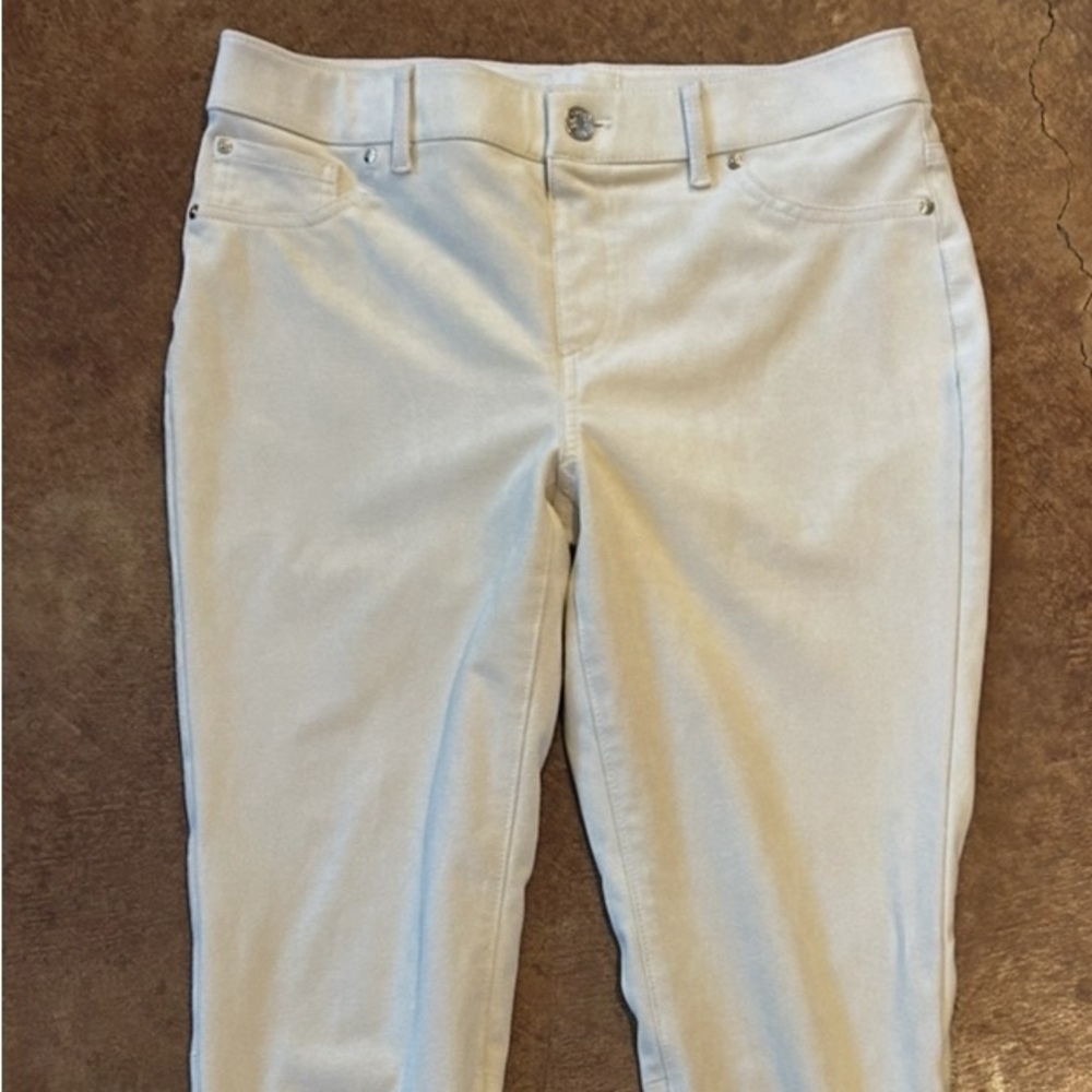 Chico's Faux Suede Women's Straight Leg Cream-colored Jeans EUC